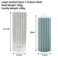 DIY candle mold set featuring transparent plastic cylinder and light blue candle sample - Striped Pointed Top 7.5x20cm