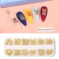 Set nail art 12 griglie con borchie dorate e fiocchi in lega in scatola - Scatola Lunga in Lega 01#(F773-1)