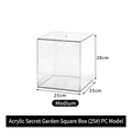 Transparent acrylic flower bucket in medium size square design measuring 25x25x28cm - Secret Garden Square Box (25#) PC Style