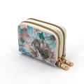 Floral print dual zipper card holder purse for women with large storage capacity - Ink Green