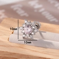 Snowflake ear studs with pink zircon and screw back closure in silver stainless steel - Pink