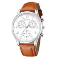 Classic silver Geneva men's business watch with white dial and brown leather strap - Silver Case Silver Hands White Dial Brown Strap