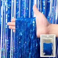 Rideau de franges en aluminium bleu brillant pour décorations de fêtes d'anniversaire - 1*2 Mètres / Bleu Laser
