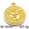 Vintage goldener runder Anhänger mit Taubenmuster und Veni Sancte Spiritus Gravur - Goldener Vogel 15mm (KLJ5937-Z)