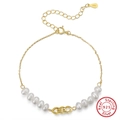 Baroque natural freshwater pearl bracelet in S925 sterling silver with gold finish - Gold Pearl Metal Style (GPB14)