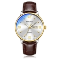 Men's quartz watch with gold bezel, brown leather strap and dual calendar display - Brown Leather White Dial (A53)
