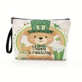 Beauty case in tela bianco sporco con stampa orso e trifoglio di San Patrizio - Stile Orso con Cappello a Righe (款式3)
