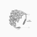 Adjustable silver leaf hollow pattern stainless steel ring with 1.7CM inner diameter - Steel-colored Ring 218