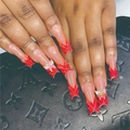 Extra long 3D French butterfly press-on nails with red orange flame gradient design - Glue Type / 3D Butterfly Red Orange Gradient French Style (SGCY-467)