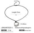 Colgante de anillos de acero inoxidable plateado con cordón negro ajustable para mujer - Plateado