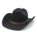 Classic black wool felt cowboy hat with wide brim and brown leather band detail - M(56-58cm) / Black