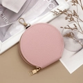 Pink lychee texture round mini coin purse with gold zipper and keychain hook - Pink