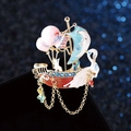 Exquisite enamel sailing boat brooch with balloon, dolphin and moon pendants - Sailboat Shape / Lotus Pink