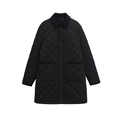 Women stylish black diamond quilted jacket with lapel collar and snap buttons - XS / Black