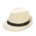 Classic beige woven straw fedora hat with elegant black grosgrain ribbon for men and women - M (56-58cm) / Paper Straw Beige with Black Ribbon