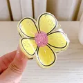 Cute yellow flower hair claw clip with pink center and hand-painted acrylic details - Yellow Flower-Small-6cm