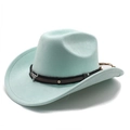 Close-up of mint green cowboy hat with silver bull head emblem and metal studs - M (56-59cm) / Light Green (Suede)