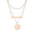 Three-layer stainless steel necklace with bar and round pendants in rose gold finish - Rose Gold