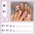 Uñas postizas de pies french lavanda con corazones negros y brillantes diamantes - Estilo de Pegamento de Corazón de Pica (F060)