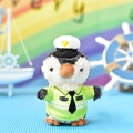 Close-up of cute penguin plush keychain wearing a captain hat and green pilot uniform - Professional Penguin-Traffic Police / 14cm