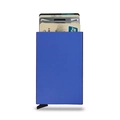 Blue matte metal RFID blocking pop-up credit card holder with manual slide switch - Blue