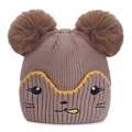 Bonnet en tricot marron pour bébé avec broderie ours et doubles pompons moelleux - Taille unique / Beige Foncé
