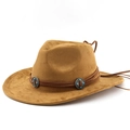 Classic brown suede western cowboy hat with vintage metal buckle and leather band - M(56-58cm) / Khaki