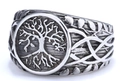 Macro view of vintage stainless steel Tree of Life ring with Celtic knot side patterns - Classic Tree Of Life Antique Silver (25504)