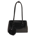 Black glossy patent leather shoulder bag with chic heart pendant and slim straps - One Size / Black