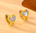 Elegant 18K gold plated stainless steel heart earrings with white shell inlay for women - G204 Heart Ear Studs