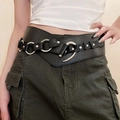 Ceinture noire en cuir avec anneaux métalliques et clous style punk rétro femme - 47# Serre-taille à rivets à anneau argenté noir