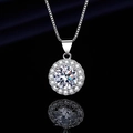 Elegant silver halo necklace featuring a large round cut center stone on box chain - Xl-141 [comes With Box And Chain]