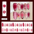 3D-Blumen-Press-on-Nägel mit Farbverlauf in Rosa und Burgunderrot sowie Perlenakzenten - Z1208 Blush Blumenstil (Mit Kleber)