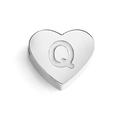 Polished silver heart-shaped stainless steel pendant bead featuring an engraved letter Q - Letter Q (Silver)