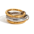 Chic 18K gold plated stainless steel four-layer interlocking ring with cubic zirconia - Four-Layer Middle Diamond Ring-Two-tone 2