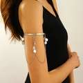 Silver chain armlet with hanging polished metal discs for a boho minimalist style - Disc Tassel Style (5800)