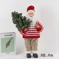45cm Santa Claus fabric doll wearing striped sweater and holding a green pine tree - Style 21 Striped Sweater Holding Small Pine Tree 45cm