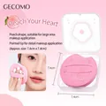 Peach-shaped pink Rubycell makeup puff with GECOMO ribbon in a floral embossed storage case - Pleasant Peach Squeeze Puff (Pink)