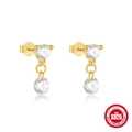 Gold-plated S925 sterling silver drop earrings with sparkling round cubic zirconia - Double Diamond Dangle Style (Gold #5)