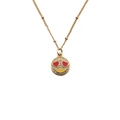 Golden necklace featuring a red heart eye emoji smiley face pendant with zircons - Heart Eyes Emoji Smiley