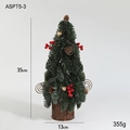 Mini albero di Natale 35cm con bacche rosse, palline dorate e base in legno rustico - Albero di Natale da Tavolo 35CM
