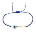 Bracelet œil de protection perlé fait main avec cordon bleu et détails dorés - Bleu-Mauvais Œil