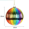 Pallina di Natale arcobaleno da 10cm con scanalature verticali e finitura in metallo - Sfera