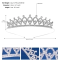 Silver rhinestone princess crown headband for girls with 12cm diameter and heart design - Row Rhinestone Crown TS-J3280S