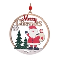 Round wooden Merry Christmas ornament with Santa Claus and snowflakes on white background - Santa Claus