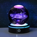 Solar system 3D laser engraved crystal ball night light with glowing black base - Shooting Star Solar System