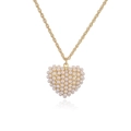 Elegant gold rope chain necklace with a heart pendant encrusted in white pearls - Gold Heart Necklace