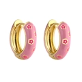 Pink enamel flower hoop earrings in gold plated finish for a sweet minimalist style - 1 Pair / Pink