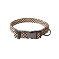 Laser checkered dog collar with black and gold patterns and a premium metal buckle - Gold