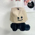 Portachiavi in peluche nero con sacchetto di tela beige e stampa a faccina sorridente - Gatto Nero - Sorriso